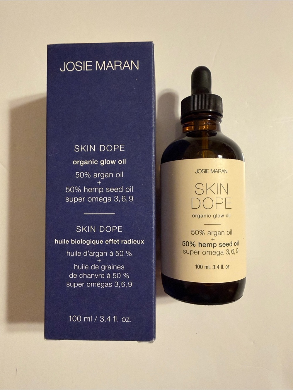 JOSIE MARAN Skin Dope Organic Glow 50% Argan 50% Hemp Oil Super Omega 3,6,9 100m